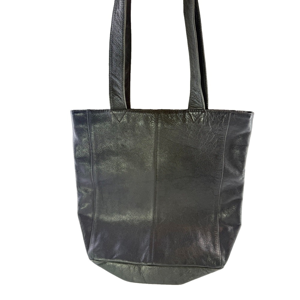 Vintage Minimalist Black Genuine Leather Hobo Tote Shoulder Bag Utilitarian